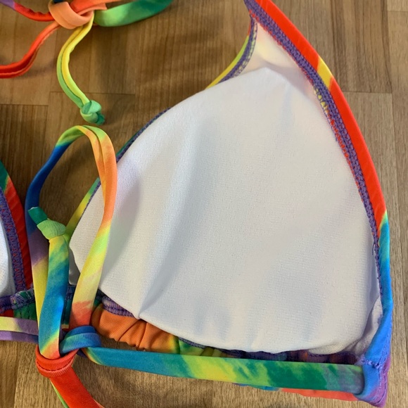 Multicolor Blue Yellow Halter Lined Brazilian Bikini - Picture 11 of 13